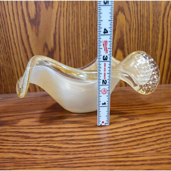 Vintage Hand-Blown Murano-Style Amber Glass Bowl With Freeform Ruffled Edges - Picture 4 of 8